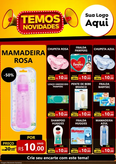 Modelo de Encarte para Encarte A4 Vertical com o tema Temos Novidades para Bebês