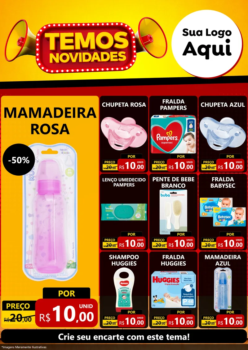 Modelo de Encarte para Encarte A4 Vertical com o tema Temos Novidades para Bebês