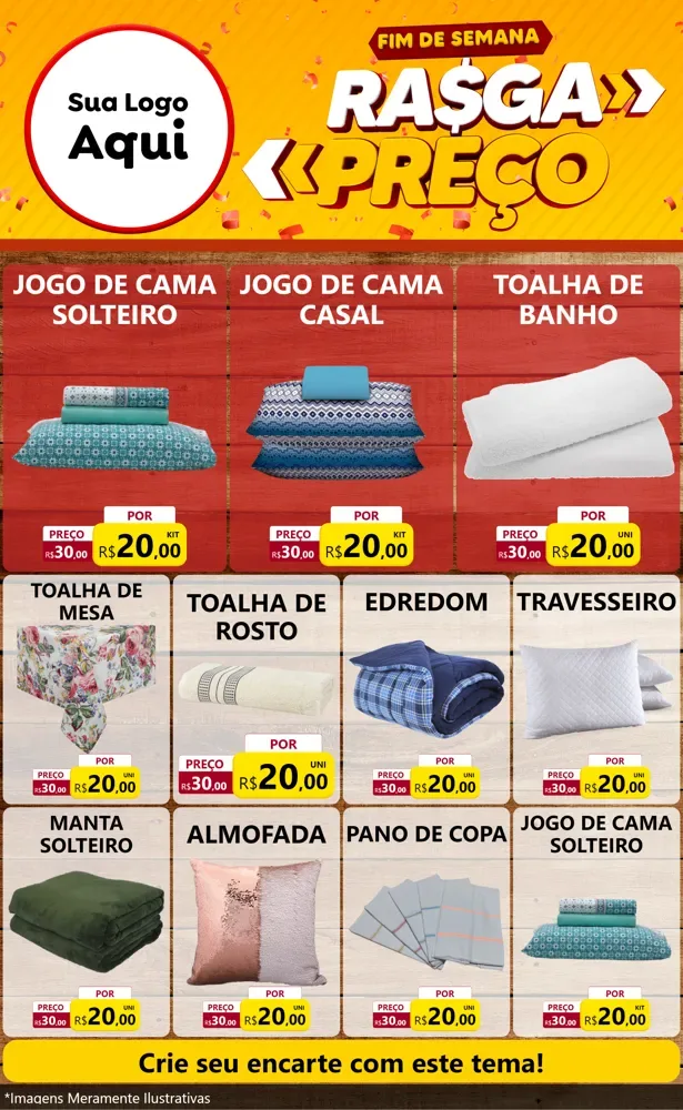 Modelo de Encarte para Encarte Grande com o tema Fim de Semana Rasga Preços para Cama, Mesa e Banho
