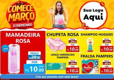 Modelo de Encarte para Encarte A4 Horizontal com o tema Comece Março Economizando para Bebês