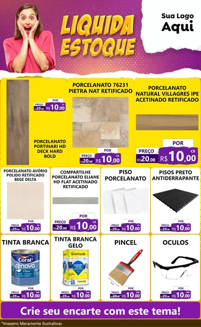 Modelo de Encarte para Encarte Grande com o tema Liquida estoque para Pisos e revestimentos