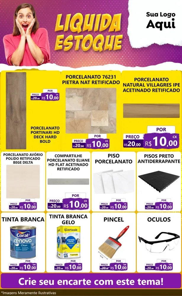 Modelo de Encarte para Encarte Grande com o tema Liquida estoque para Pisos e revestimentos