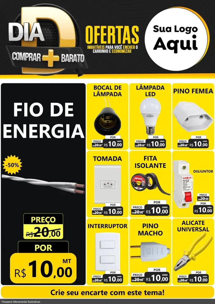 Modelo de Encarte para Encarte A4 Vertical com o tema Dia D Mais Economia para Materiais Elétricos