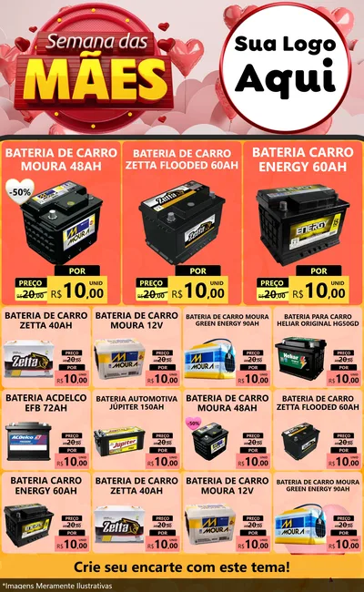 Modelo de Encarte para Encarte Grande com o tema Semana das Mães para Baterias Elétricas