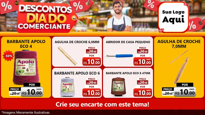 Modelo de TV para TV Horizontal com o tema Descontos Dia do Comerciante para Armarinho e Aviamentos