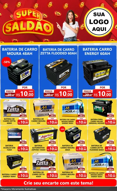 Modelo de Encarte para Encarte Grande com o tema Super Saldão para Baterias Elétricas