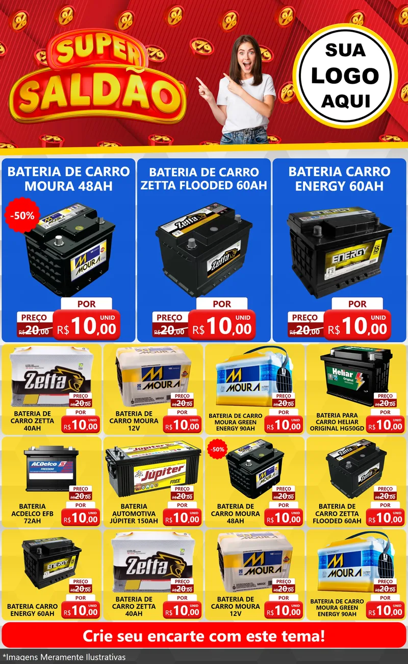 Modelo de Encarte para Encarte Grande com o tema Super Saldão para Baterias Elétricas