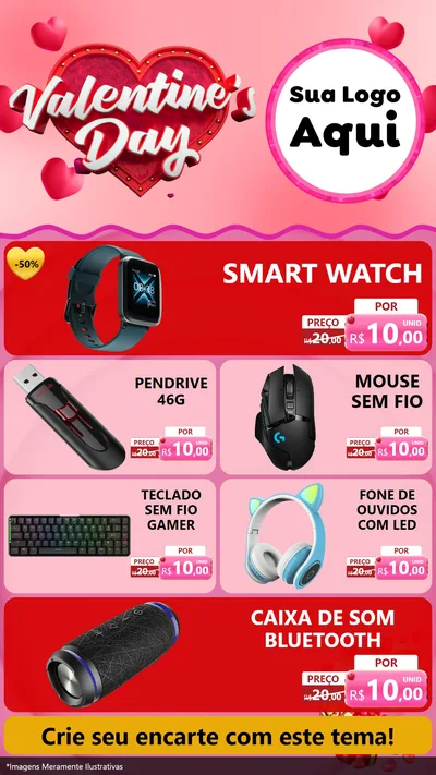 Modelo de TV para TV Vertical com o tema Valentine's Day para Informática