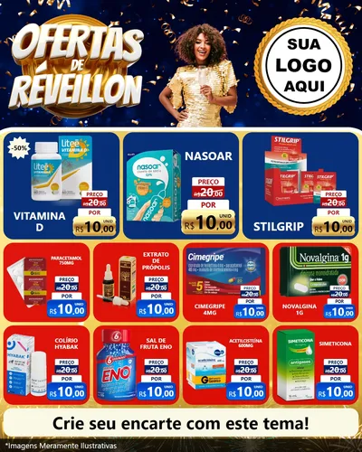 Modelo de Rede Social para Feed Instagram com o tema Ofertas de Réveillon para Farmácia