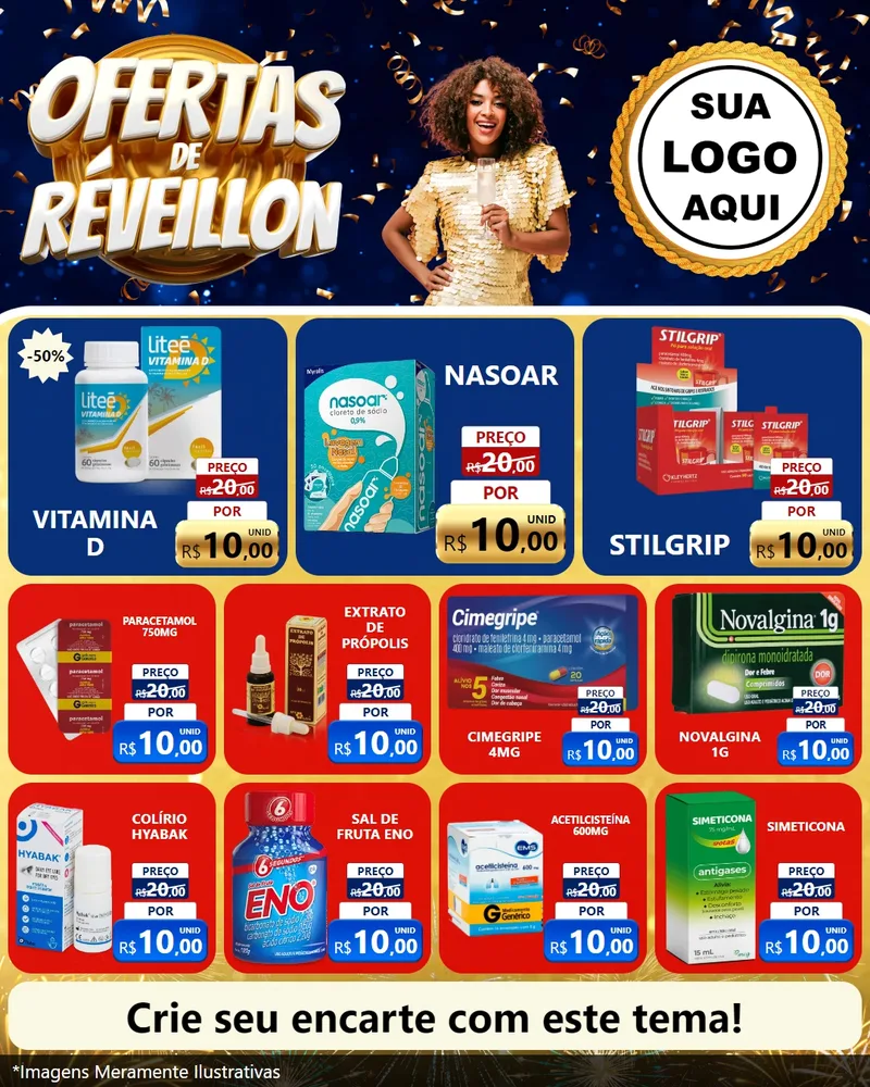 Modelo de Rede Social para Feed Instagram com o tema Ofertas de Réveillon para Farmácia