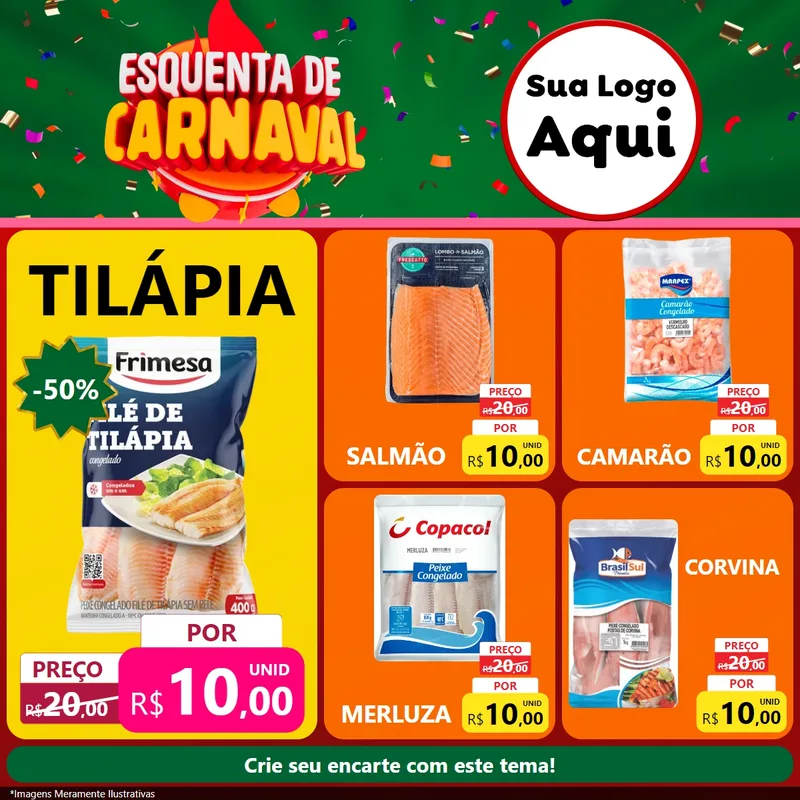 Modelo de Rede Social para Feed Facebook com o tema Esquenta de Carnaval para Peixaria