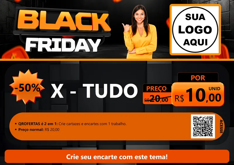 Modelo de Cartaz para Cartaz A4 Horizontal com o tema Black Friday para Hamburgueria