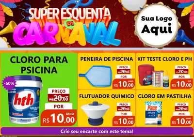 Modelo de Encarte para Encarte A4 Horizontal com o tema Super Esquenta de Carnaval para Produtos para Piscina