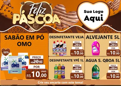 Modelo de Encarte para Encarte A4 Horizontal com o tema Feliz Páscoa para Produtos de Limpeza