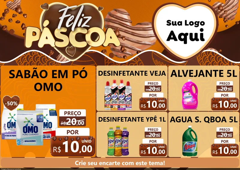 Modelo de Encarte para Encarte A4 Horizontal com o tema Feliz Páscoa para Produtos de Limpeza