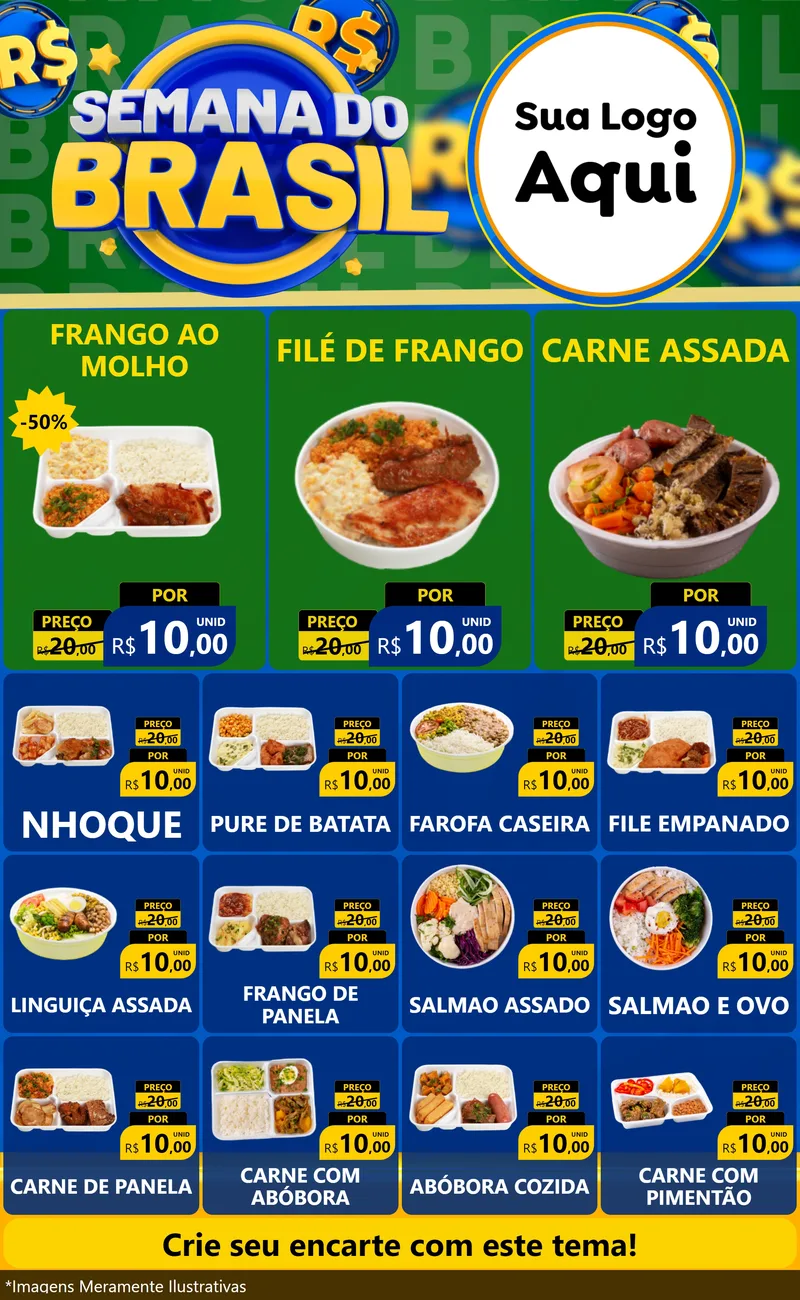Modelo de Encarte para Encarte Grande com o tema Semana Do Brasil para Restaurante
