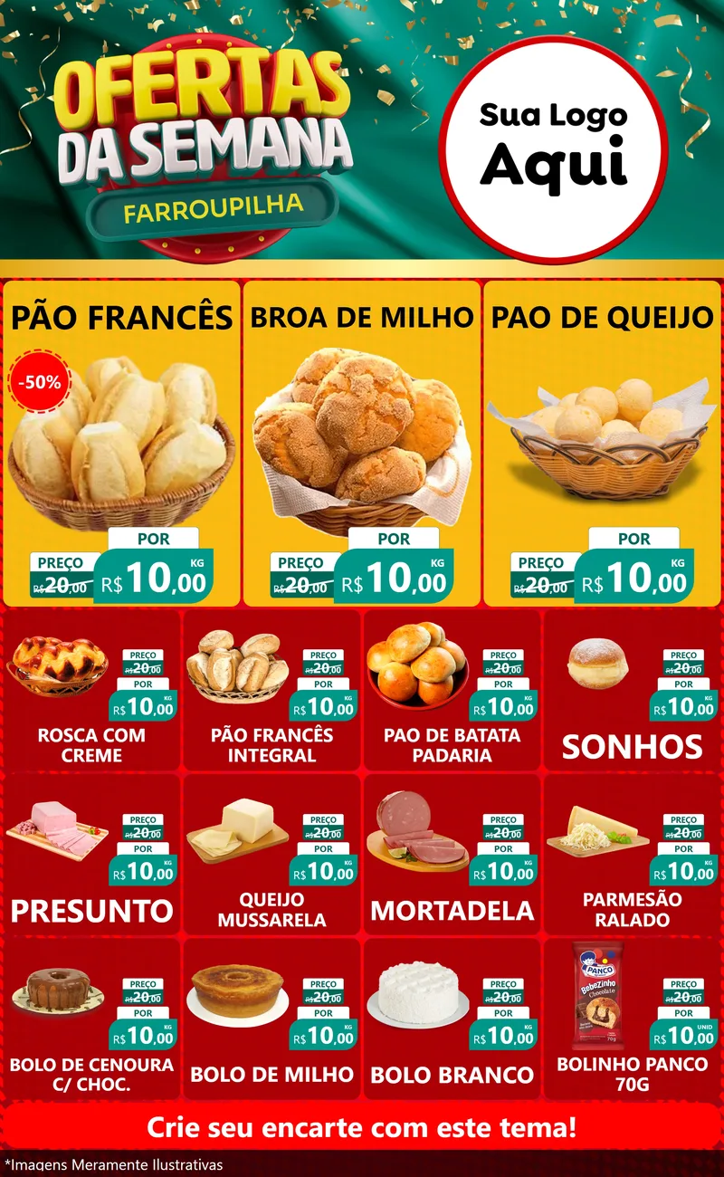 Modelo de Encarte para Encarte Grande com o tema Ofertas da Semana Farroupilha para Padaria