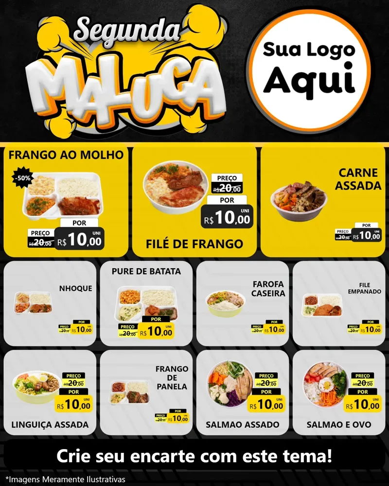Modelo de Rede Social para Feed Instagram com o tema Segunda Maluca para Restaurante