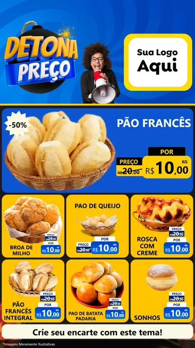 Modelo de Rede Social para Stories com o tema Detona Preços para Padaria