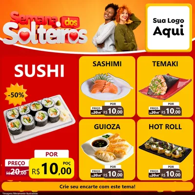 Modelo de Rede Social para Feed Facebook com o tema Semana dos Solteiros para Comida japonesa