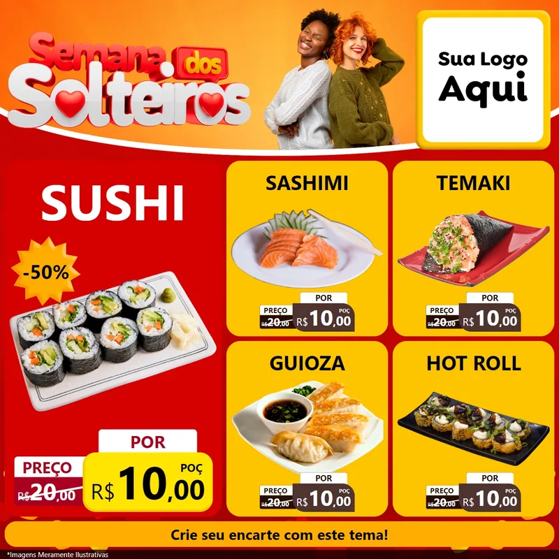 Modelo de Rede Social para Feed Facebook com o tema Semana dos Solteiros para Comida japonesa