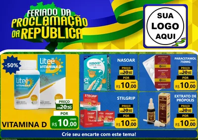 Modelo de Encarte para Encarte A4 Horizontal com o tema Feriado da Proclamação da República para Farmácia