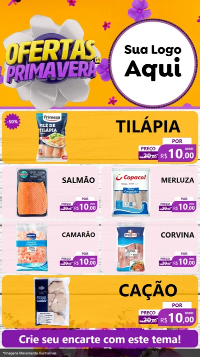 Modelo de TV para TV Vertical com o tema Ofertas Da Primavera para Peixaria