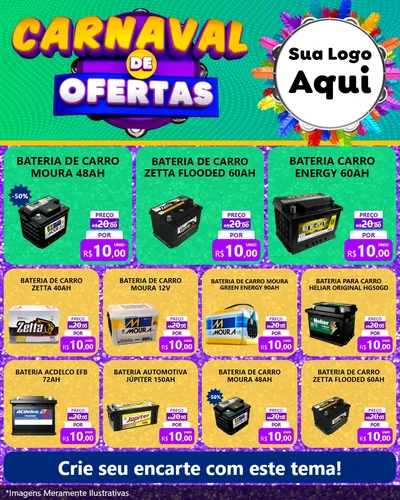 Modelo de Rede Social para Feed Instagram com o tema Carnaval de Ofertas para Baterias Elétricas