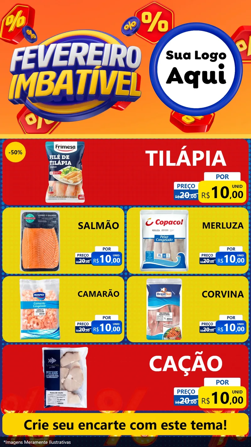 Modelo de TV para TV Vertical com o tema Fevereiro Imbatível para Peixaria