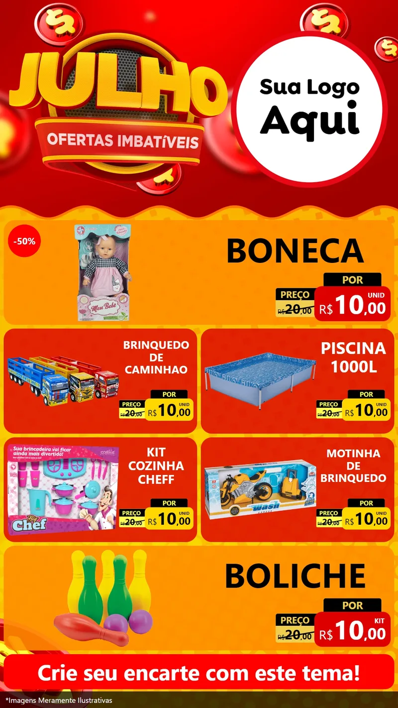 Modelo de TV para TV Vertical com o tema Julho Ofertas Imbatíveis para Brinquedos