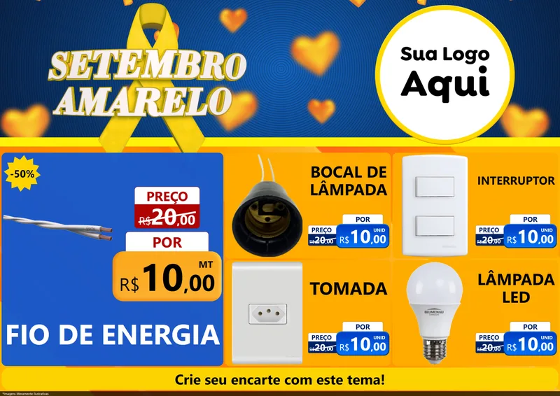 Modelo de Encarte para Encarte A4 Horizontal com o tema Setembro Amarelo para Materiais Elétricos