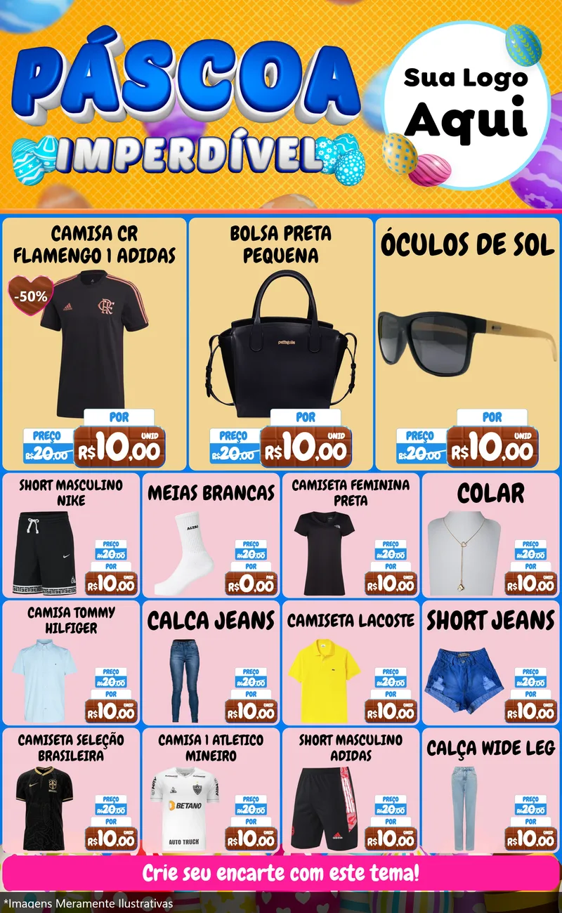 Modelo de Encarte para Encarte Grande com o tema Páscoa Imperdível para Roupas e acessórios