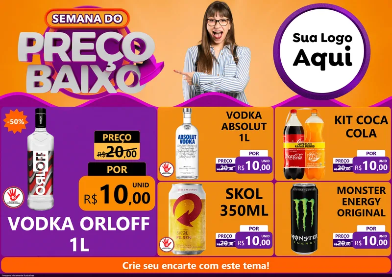 Modelo de Encarte para Encarte A4 Horizontal com o tema Semana do Preço Baixo para Distribuidora de bebidas