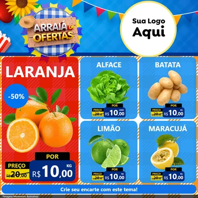 Modelo de Rede Social para Feed Facebook com o tema Arraiá de Ofertas para Hortifrúti