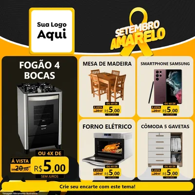 Modelo de Rede Social para Feed Facebook com o tema Setembro Amarelo para Móveis e Eletro
