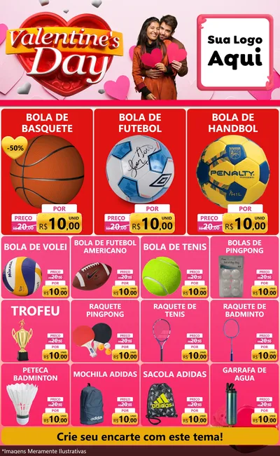 Modelo de Encarte para Encarte Grande com o tema Valentine's Day para Artigos Esportivos