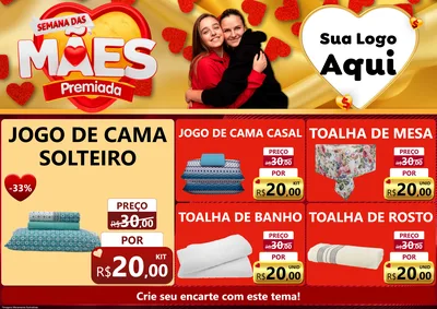 Modelo de Encarte para Encarte A4 Horizontal com o tema Semana das Mães Premiada para Cama, Mesa e Banho