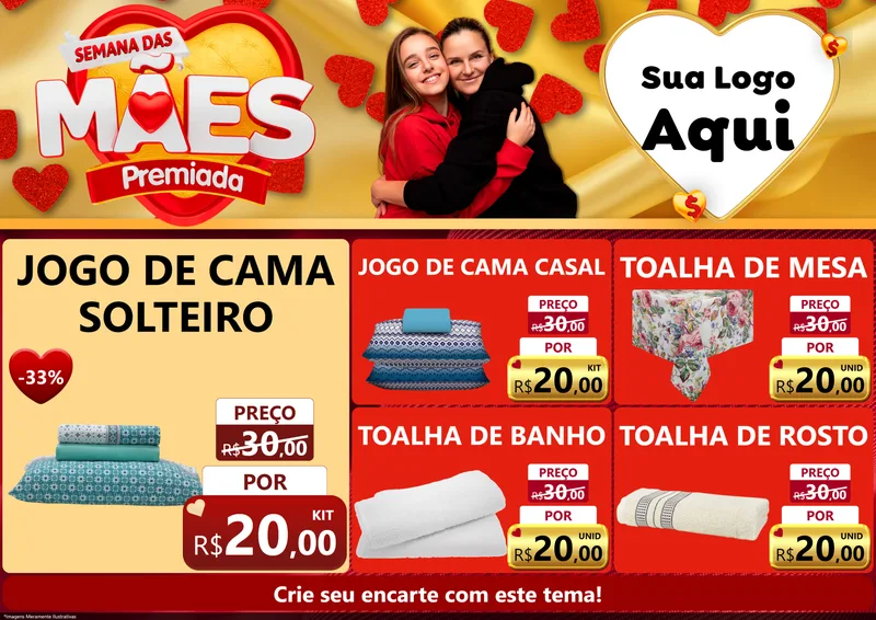 Modelo de Encarte para Encarte A4 Horizontal com o tema Semana das Mães Premiada para Cama, Mesa e Banho