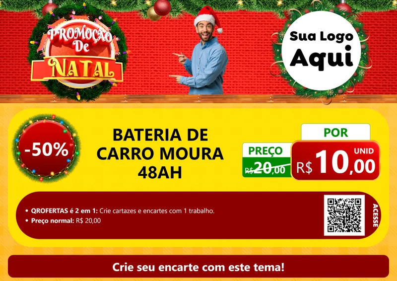 Modelo de Cartaz para Cartaz A4 Horizontal com o tema Promoção de Natal para Baterias Elétricas