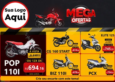 Modelo de Encarte para Encarte A4 Horizontal com o tema Mega Ofertas - Motopeças para Concessionaria de Motos