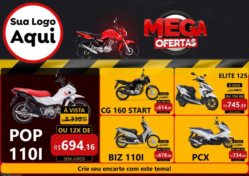 Modelo de Encarte para Encarte A4 Horizontal com o tema Mega Ofertas - Motopeças para Concessionaria de Motos