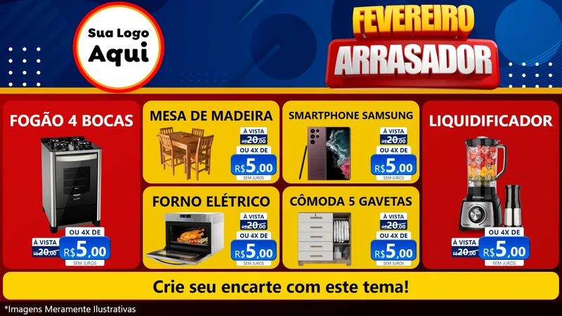 Modelo de TV para TV Horizontal com o tema Fevereiro Arrasador para Móveis e Eletro