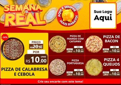 Modelo de Encarte para Encarte A4 Horizontal com o tema Semana do Real para Pizzaria