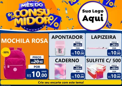 Modelo de Encarte para Encarte A4 Horizontal com o tema Mês do Consumidor para Papelaria