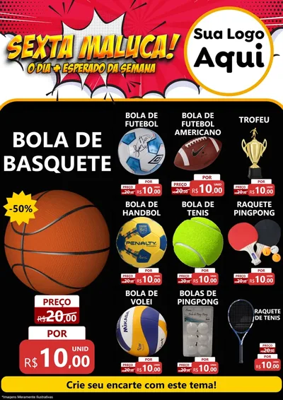 Modelo de Encarte para Encarte A4 Vertical com o tema Sexta Maluca! para Artigos Esportivos