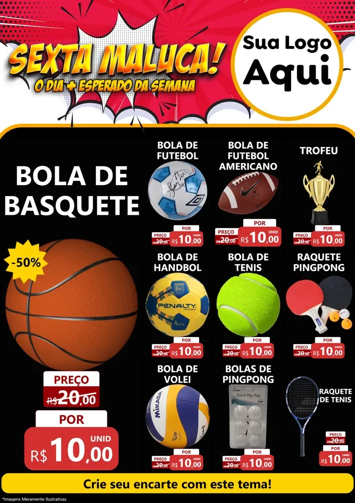 Modelo de Encarte para Encarte A4 Vertical com o tema Sexta Maluca! para Artigos Esportivos