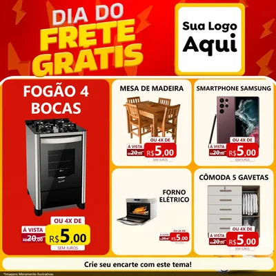Modelo de Rede Social para Feed Facebook com o tema Dia do Frete Grátis para Móveis e Eletro
