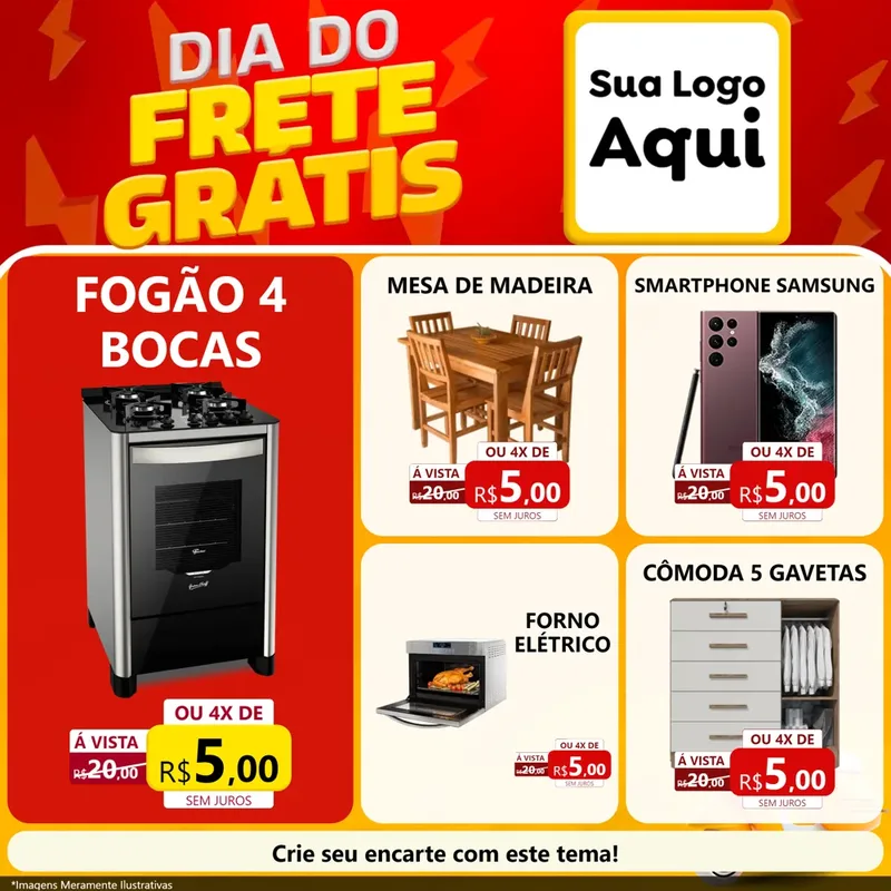 Modelo de Rede Social para Feed Facebook com o tema Dia do Frete Grátis para Móveis e Eletro