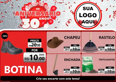 Modelo de Encarte para Encarte A4 Horizontal com o tema Promoção de Aniversário - 30 Anos para Agropecuária