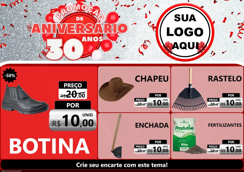 Modelo de Encarte para Encarte A4 Horizontal com o tema Promoção de Aniversário - 30 Anos para Agropecuária